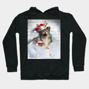 Cat Kitty Christmas Xmas Bathing Bath Funny Reindeer Deer Hoodie